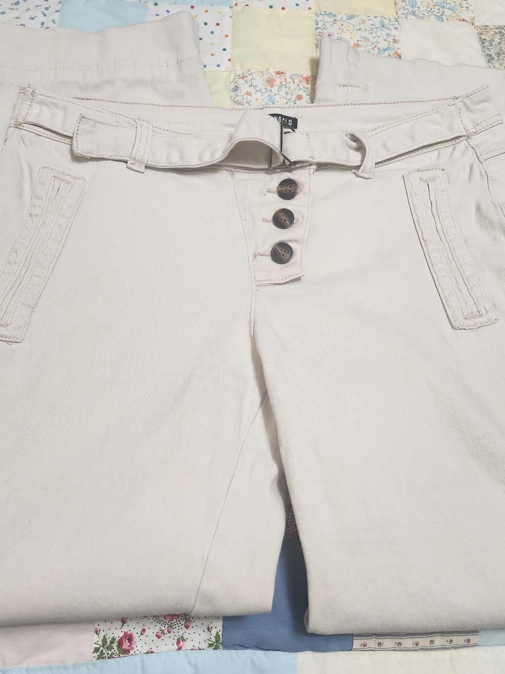 Flamingals Beige Belted Pants XL 34x28 Wide Leg Soft Cotton Resort Coast Career - Picture 14 of 14
